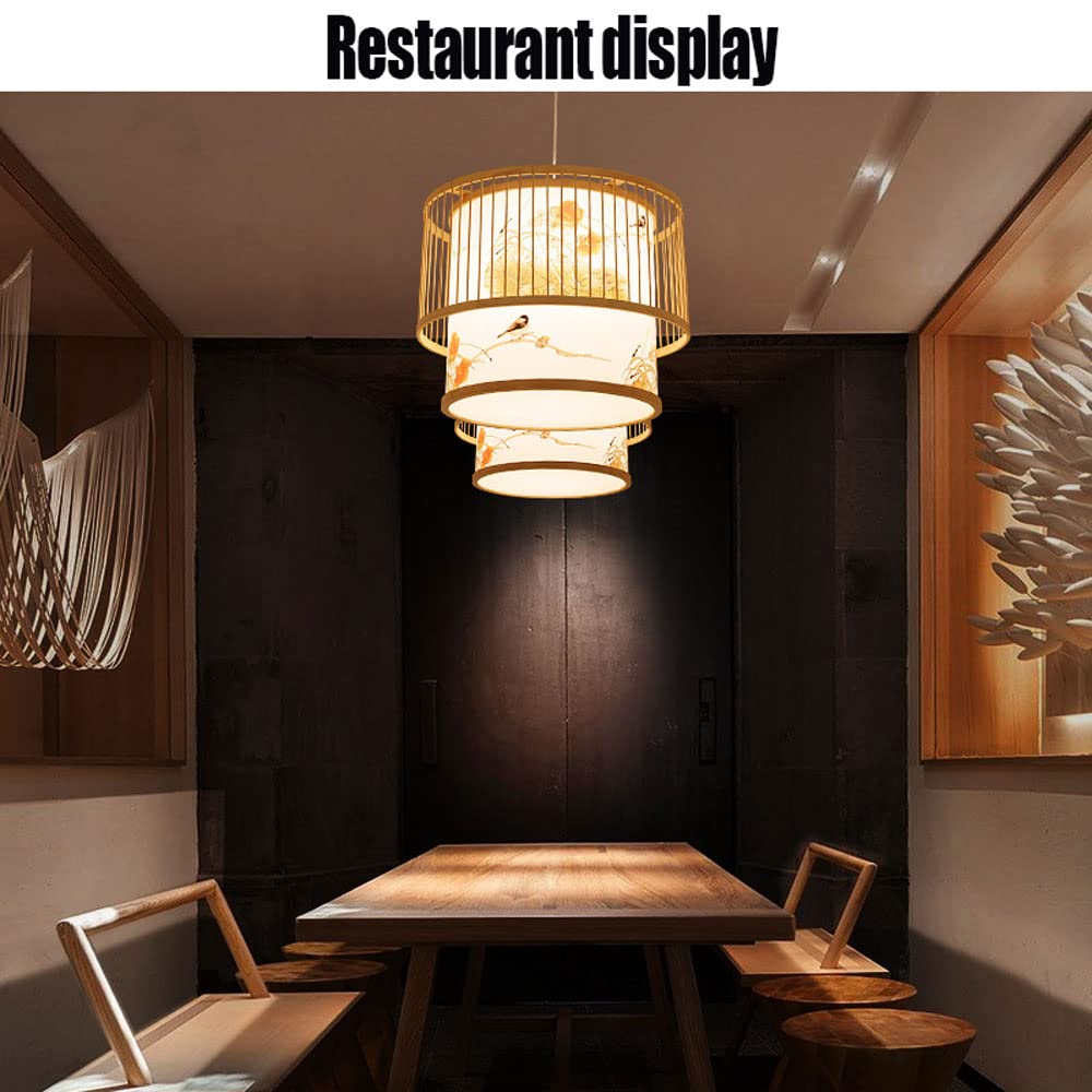 Lámpara colgante de bambú Bar Café Sala de estar Lámpara de ratán creativa Nido de pájaro Mimbre para cocina Isla Comedor Lámpara colgante tipo linterna tejida a mano Lámparas colgantes de gra