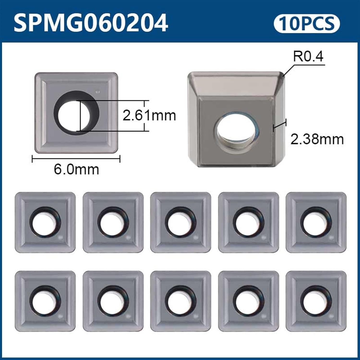 Drill Bit Carbide Insert U Drilling Blade Indexable Drill Insert for Metal Cutting Turning Insert 10Pcs (Color : SPMG060204TG)