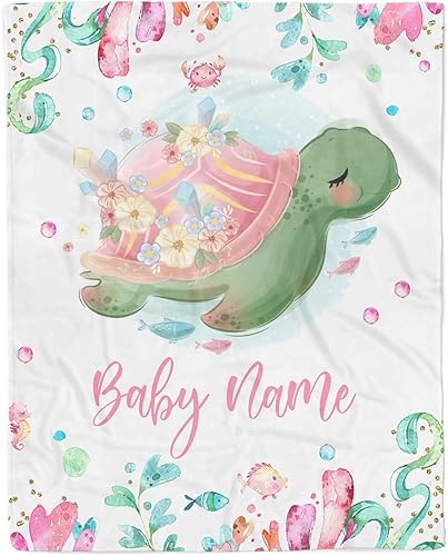 Jump Up Manta personalizada de tortuga para bebé, mantas de tortuga, manta de bebé de tortuga marina, manta de tortuga floral, manta de tortuga de