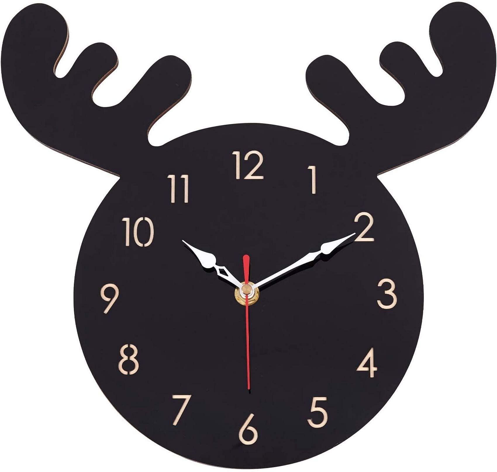 Horloge murale simple noire cerf en bois pour décorer un mur blanc vide