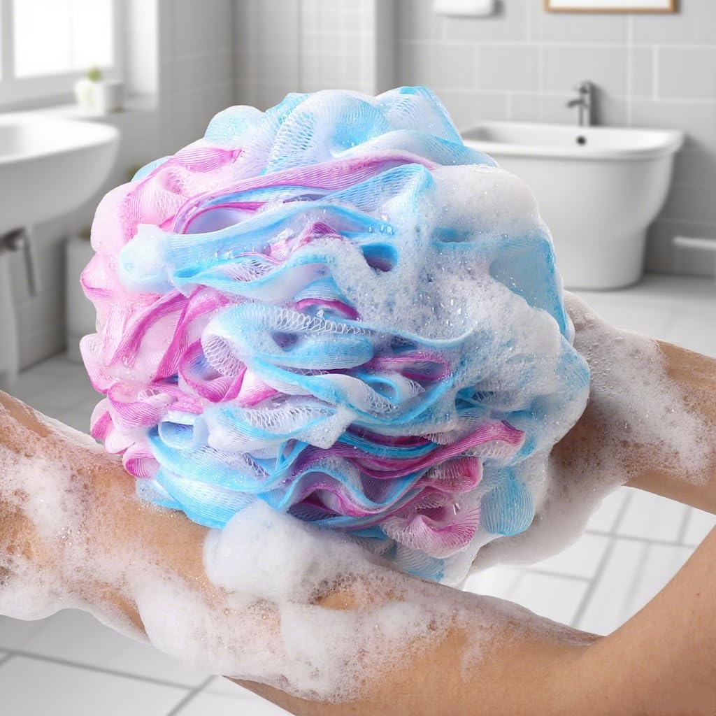 BTYMS XXL Large Loofah 100g/pc, Exfoliating Bath Sponge Body Scrubber Mesh Pouf Bath Scrunchies Shower Puffs - Pack of 4