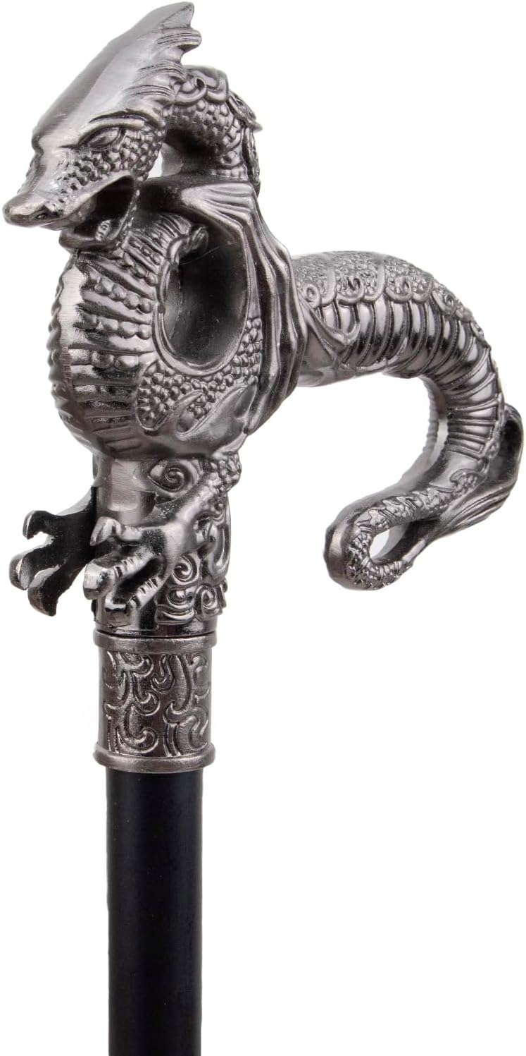 Silver Luxury Dragon Walking Cane Fashion Decorative Walking Stick Gentleman Elegant Cosplay Cane Knob Crosier 93cm