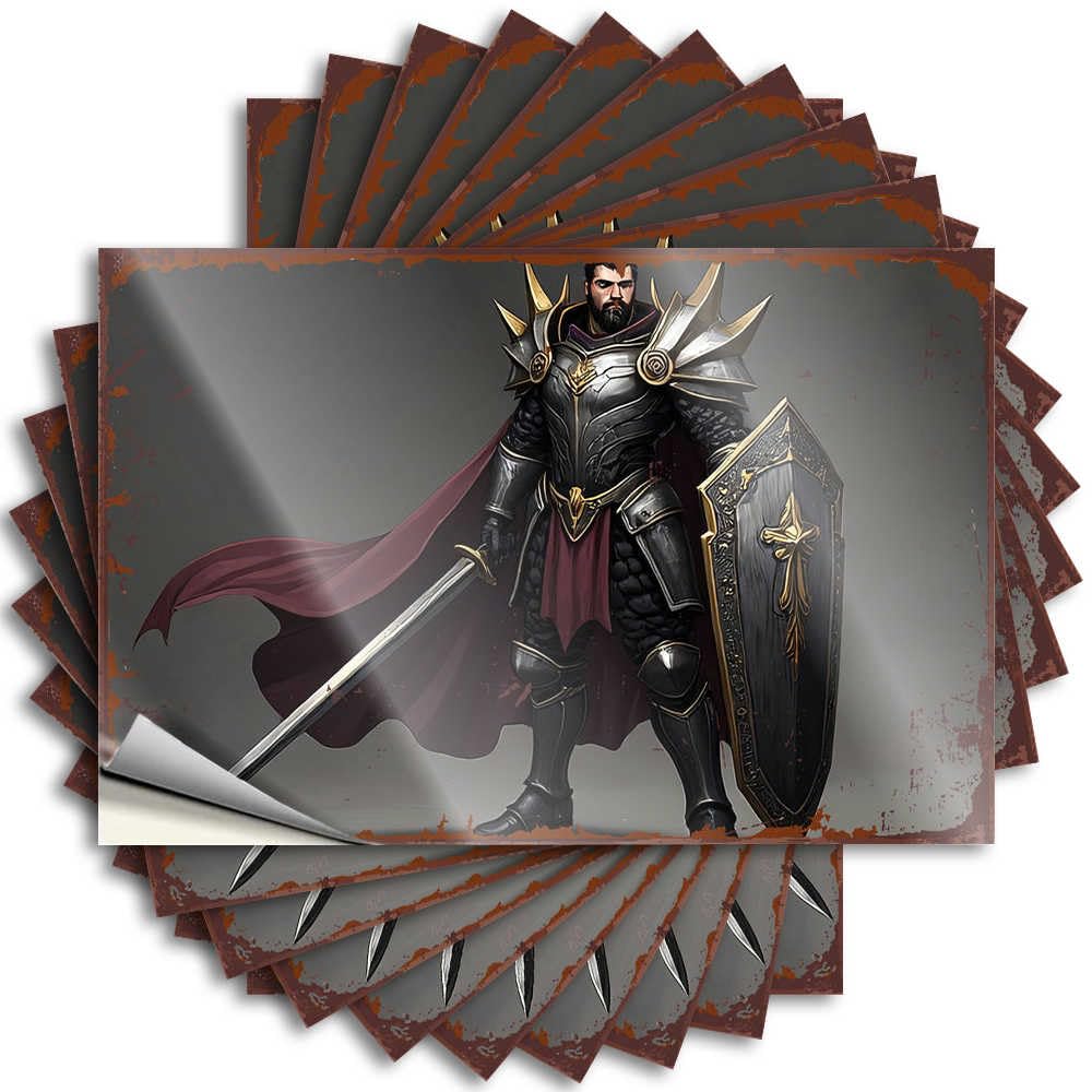 Aesthetic Decals, Sports Bar Decor Case Dark Knight: The Armored Warrior with Sword and Shield | Funny Quote Checkered Decals(6X9CM)