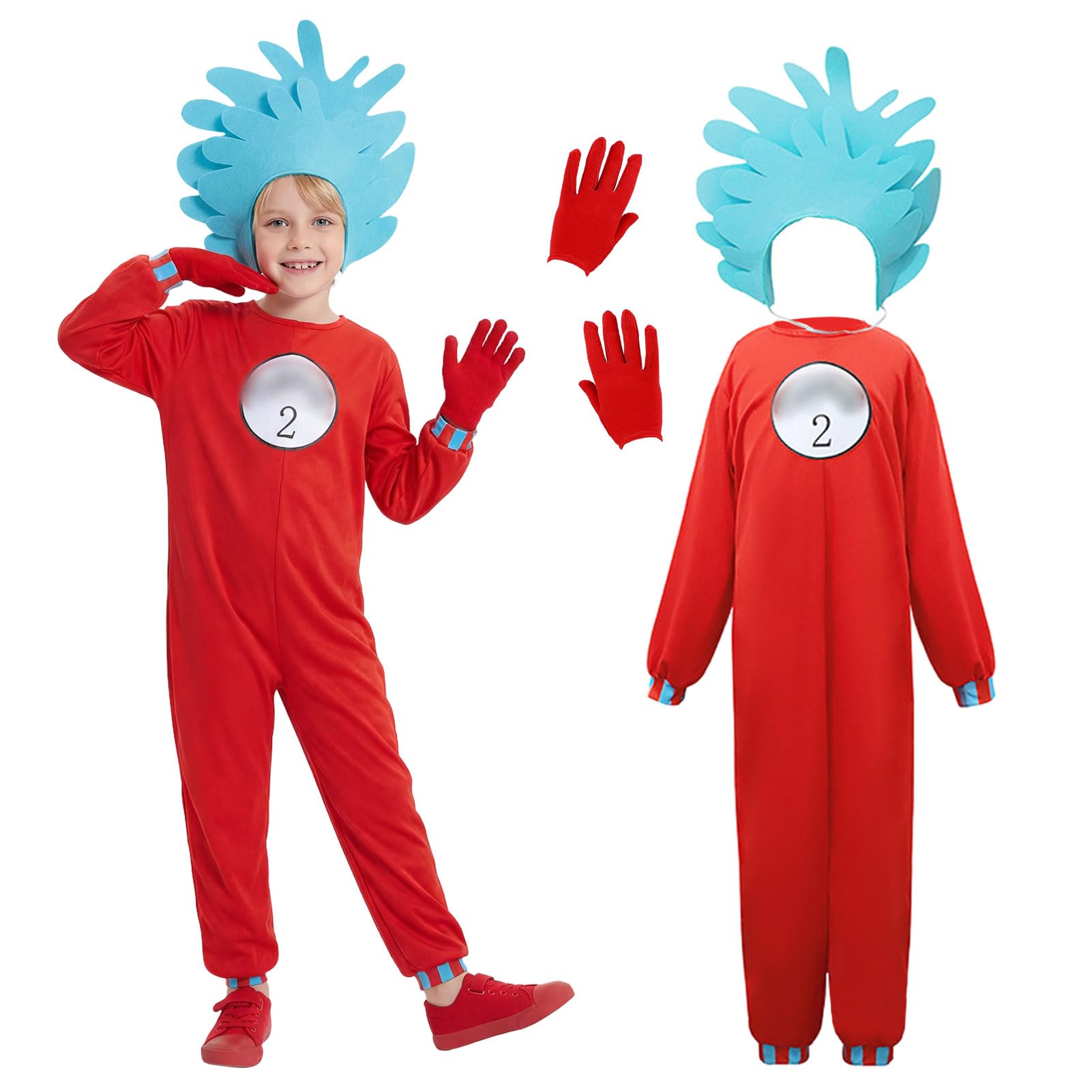 Aleshime Dr. Seuss Thing 1 and Thing 2 Costume Kids World Book Day Costumes Fancy Dress for Boys and Girls (Thing 2, 4-6 Years)