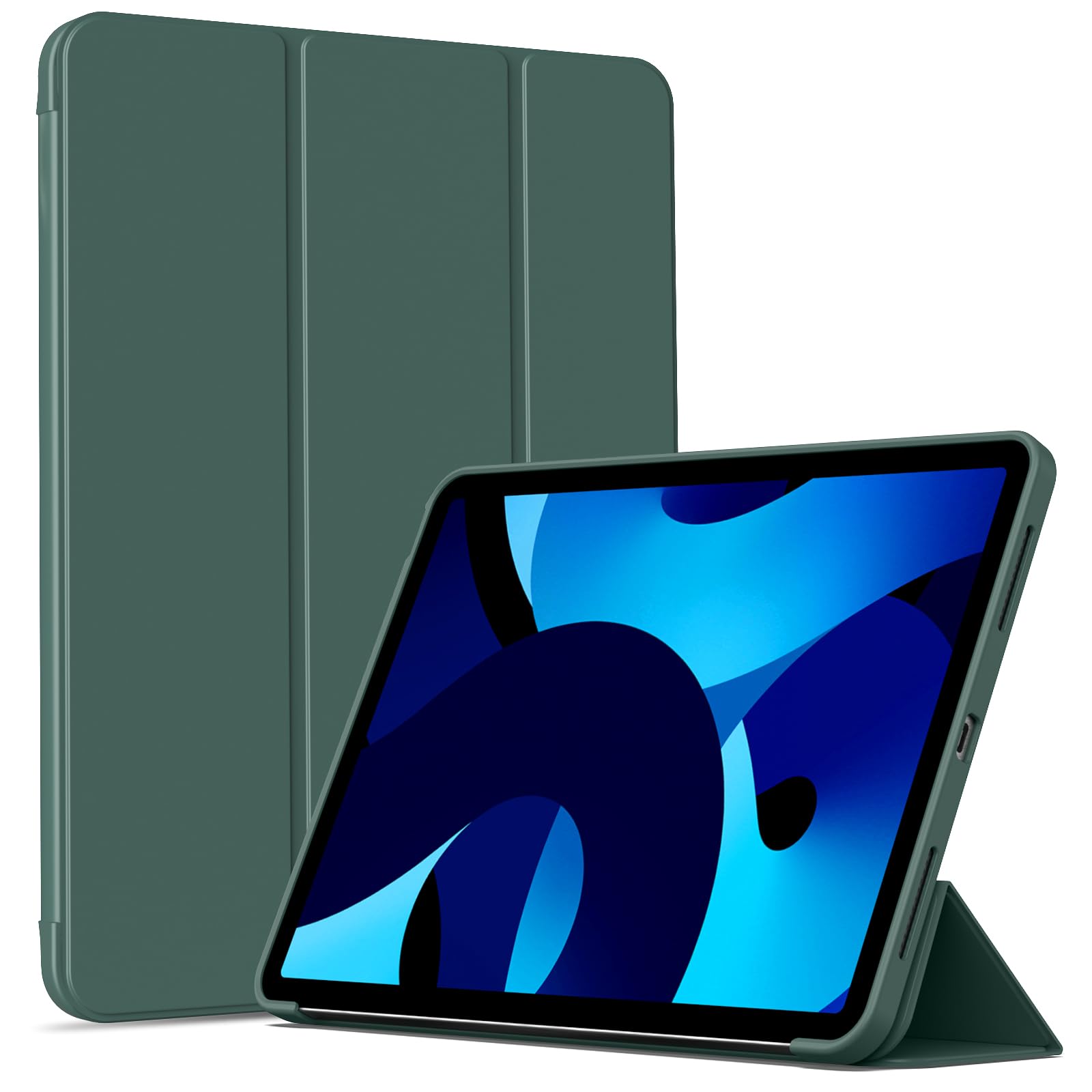 IAMKHO Hülle für iPad Air 11 Zoll M4/M3/M2 (2026/2025/2024), iPad Air 5/4 (10,9-Zoll, Modell 2022/2020, 5./4. Generation), Weicher TPU Stoßfeste Schutzhülle mit Auto Schlafen/Wachen (Dunkelgrün)