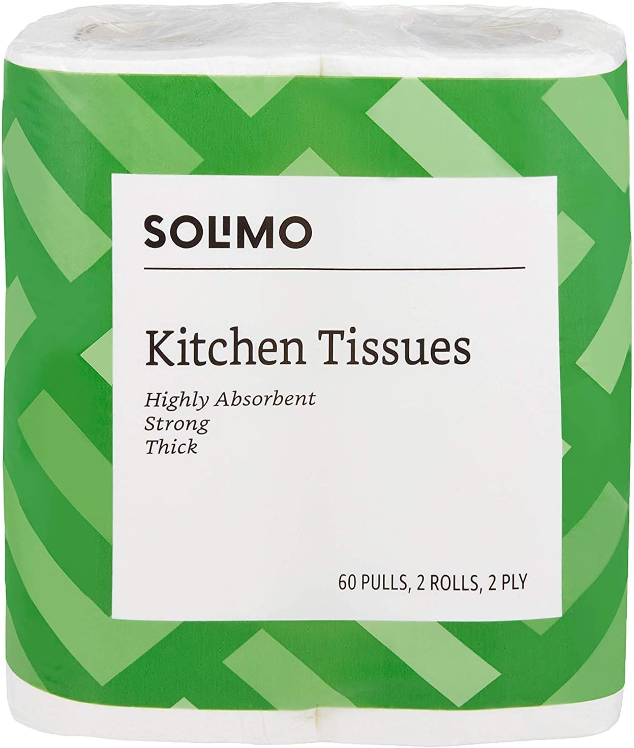 Amazon Brand - Solimo Kitchen Tissue Rolls | 2 Ply Kitchen Paper Roll | 120 Pulls | 60 Pulls x 2 Rolls | Food Safe | Highly Absorbent | OBA-Free | 100% Natural Virgin Cellulose Fiber