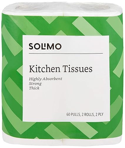 Amazon Brand - Solimo 2 Ply Kitchen Tissue/Towel Paper Roll - 2 Rolls (60 Pulls Per Roll)