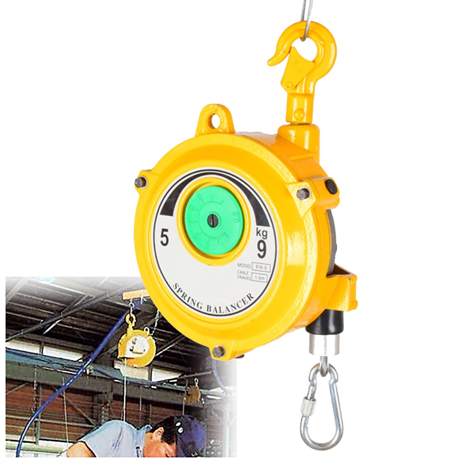 UZAMIRLEX Spring Balancer, Spring Balancer Retractable 1.5m Cable 1-40kg Self-Locking Ratchet(5-9kg)
