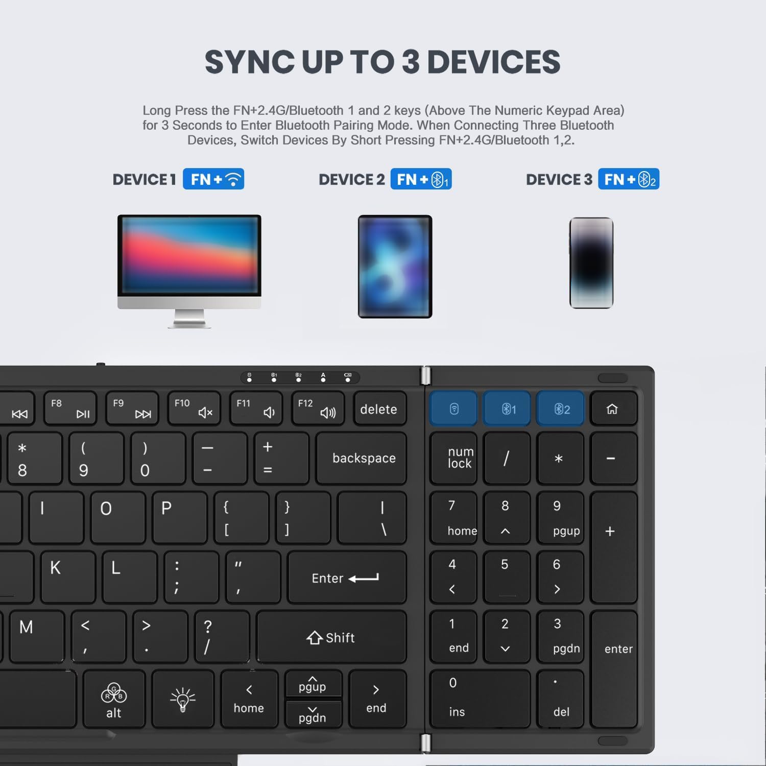 JOMAA Wireless 2.4G Bluetooth Folding Keyboard with Trackpad, RGB Backlight, Silent Rechargeable, Full Size Travel Portable Keyboard for Laptop, Tablet Phone - Image 3