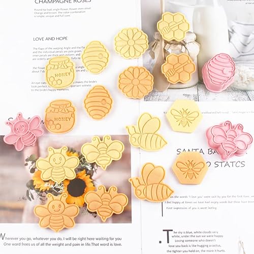 8 Pieces Cute Honey Bee Cookie Cutters Cartoon Cookie Mould Hive Cookie Stamps Set Kitchen Tools Plastic Flower Cookie Press (Honey Bee 0209) #TOP5