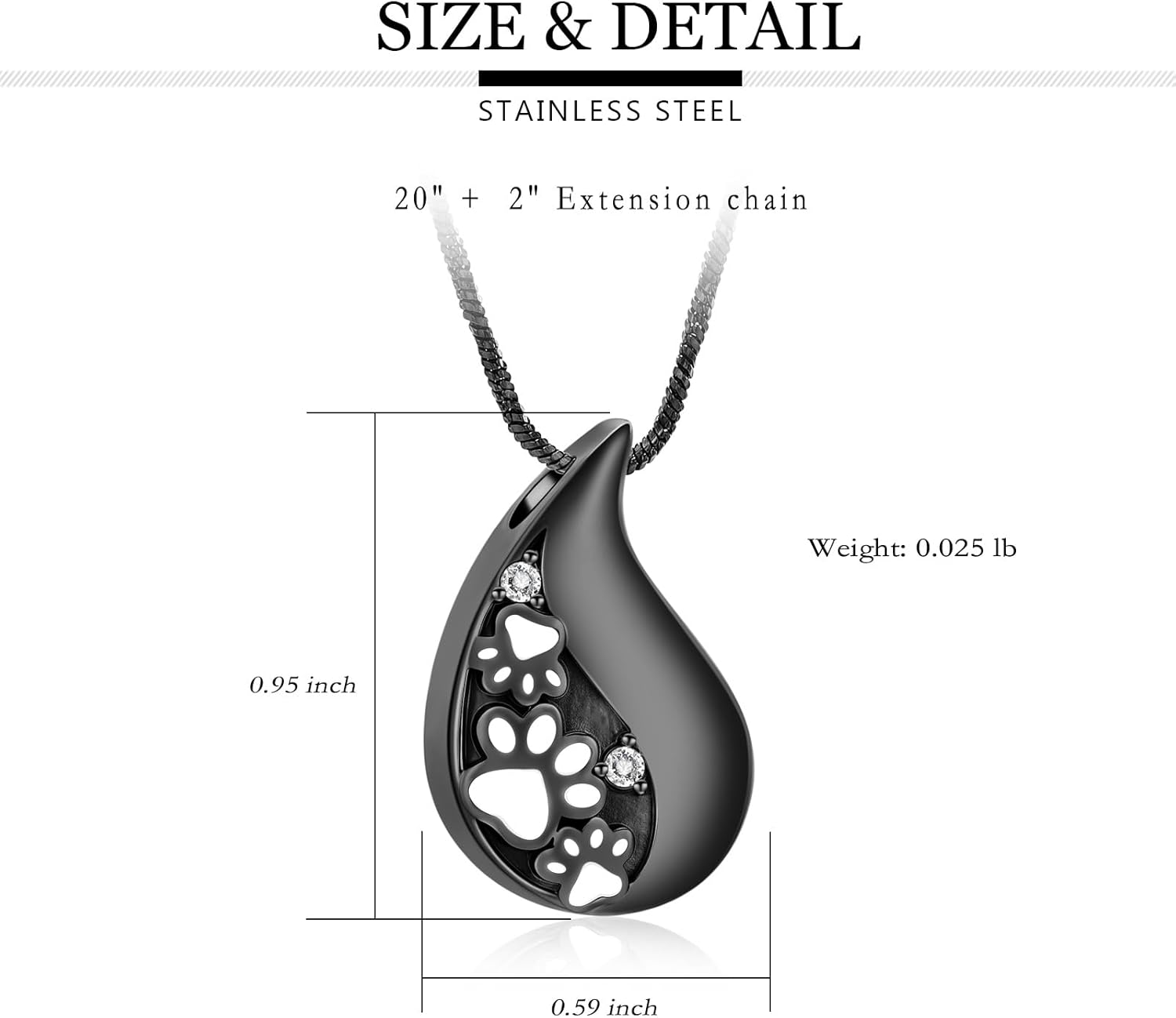 Yinplsmemory Pet Paw Print Teardrop Urn Necklace for Ashes for Dog/Cat Ashes Keepsake Memorial Pet Cremation Jewelry - Image 2