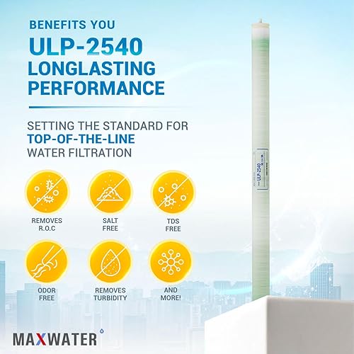 Miniatura 5 de Max Water Elemento de membrana ULP de ultra baja presión 2540-ULP-2540 750GPD bueno para industrial, agrícola, toda la casa y más (ULP 2540)
