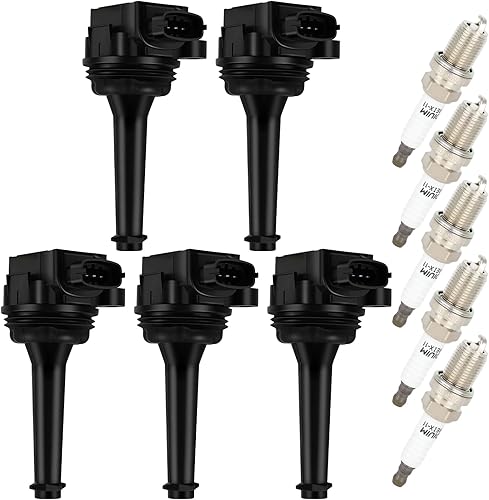ROADFAR 5 ignition coils with 5 iridium Spark Plugs Volvo 1999 2000 2001 2002 2003 2004 C70 2001 2002 2003 2004 2005 S60 UF341 9125601 30713416