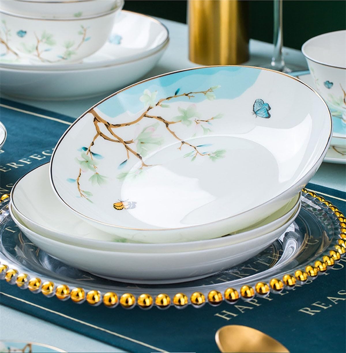 60 Pieces Bone China Dinnerware Set White Magnolia Kuwait Ubuy