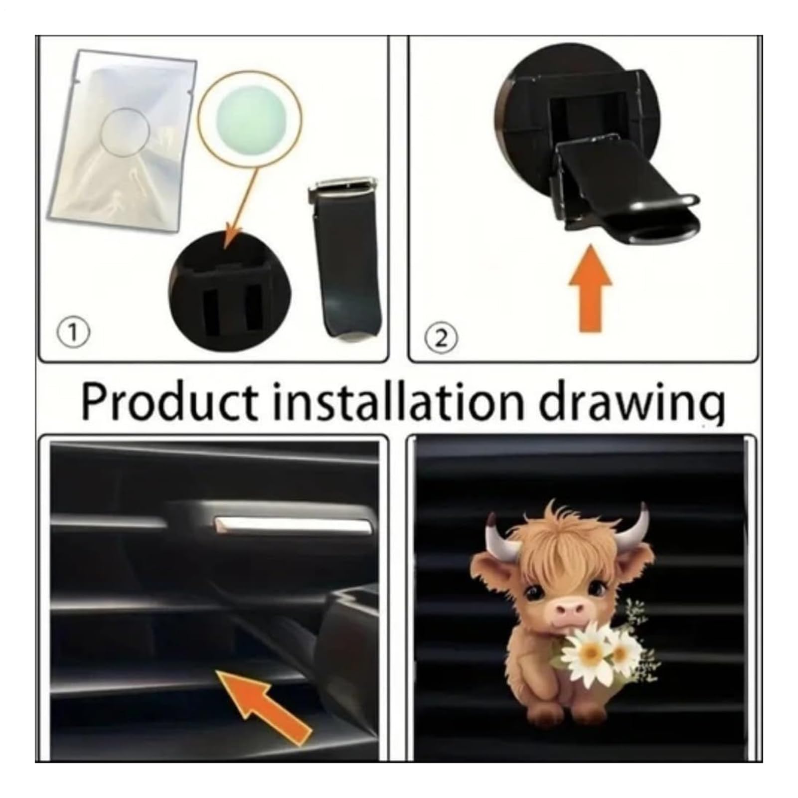 Clips De Ventilation Pour Désodorisant De Voiture – Diffuseur En Acrylique En Forme De Vache Des Highlands, Clip Décoratif Pour Parfum, Parfum De Véhicule Compact, Design Léger Monté Sur Grille D'aéra