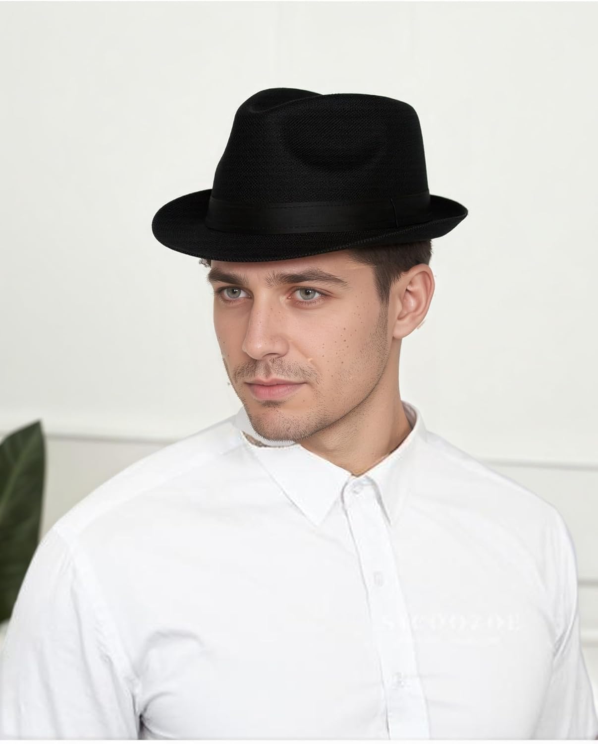 2 Pack Short Brim Fedora Classic 20s Trilby Panama Hats Summer Travel Cap for Men Women - Image 3