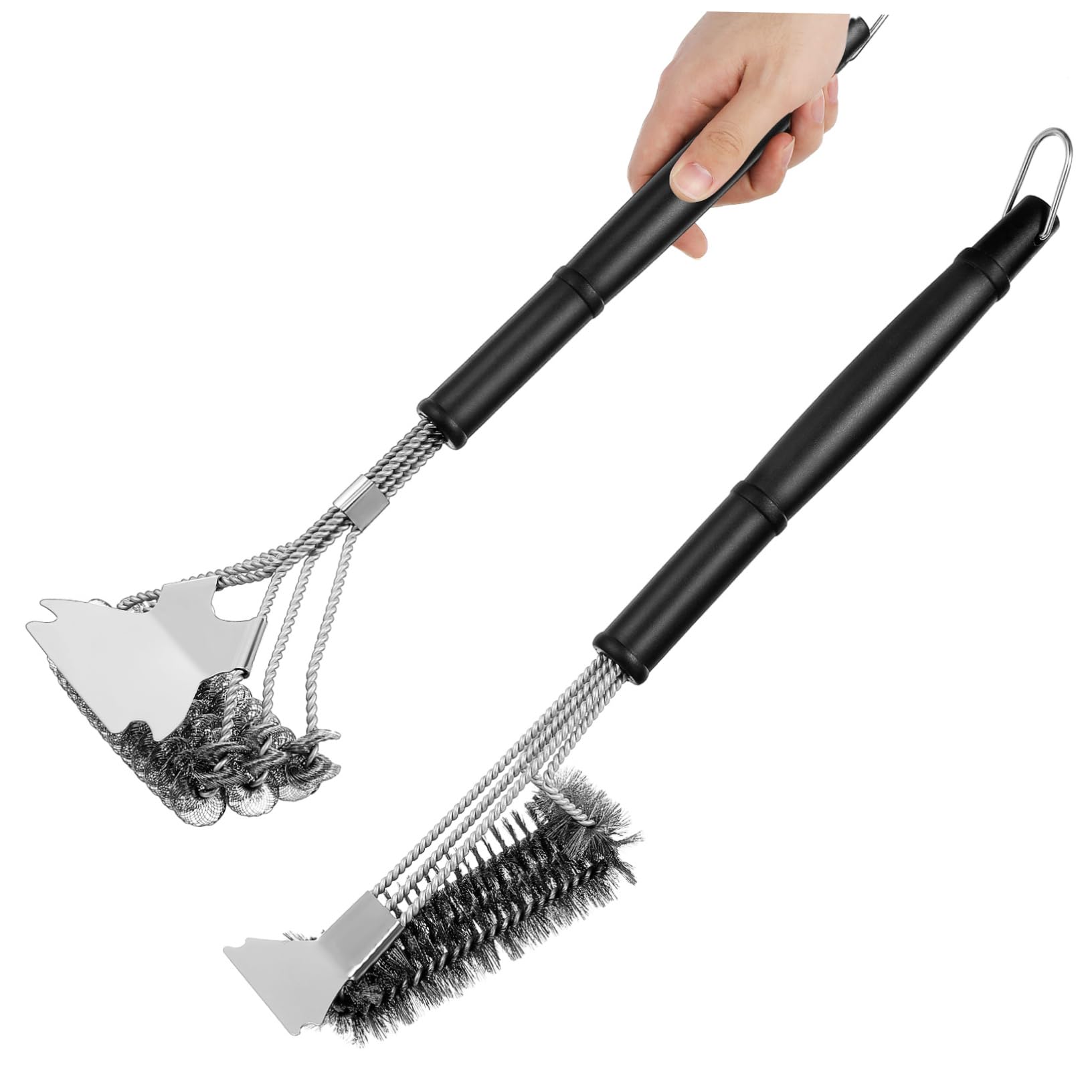 Herramienta Limpiadora de Parrilla de Acero, 2 Piezas Negro | Polipropileno y Alambre, Dos Cabezales Distintos, Estilo Variado, para Utensilios de Cocina