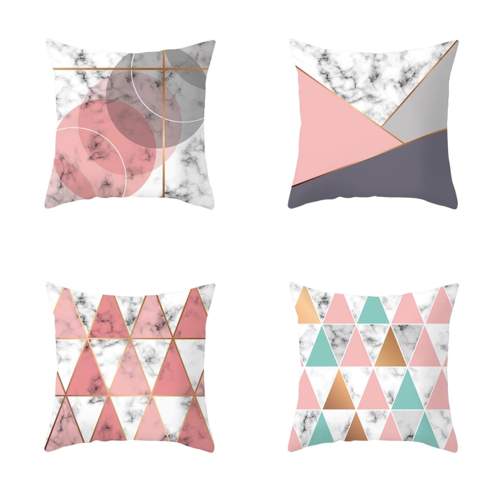 Cushion Covers Pink Grey Green Pillow Cases 4 Pack Sofa Cushions 45x45cm