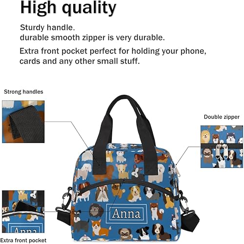 Miniatura 5 de Dog4 - Lonchera personalizada para mujer, bonita bolsa de almuerzo aislada personalizada con tu nombre para niñas, bolsa escolar de picnic