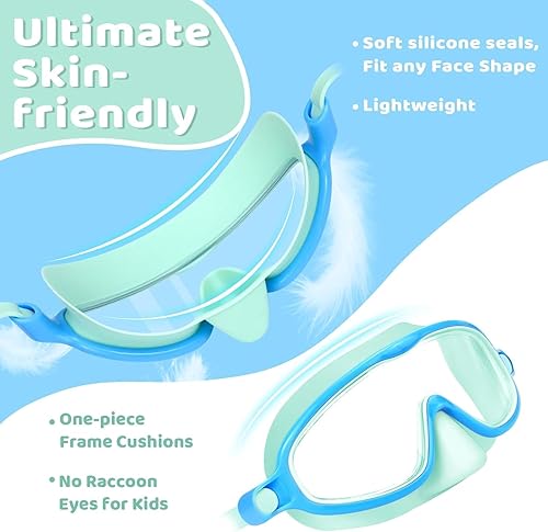 Miniatura 7 de Vvinca 2 gafas de natación para niños con cubierta para la nariz, máscara de buceo de natación de visión amplia, antivaho UV, anti roturas para