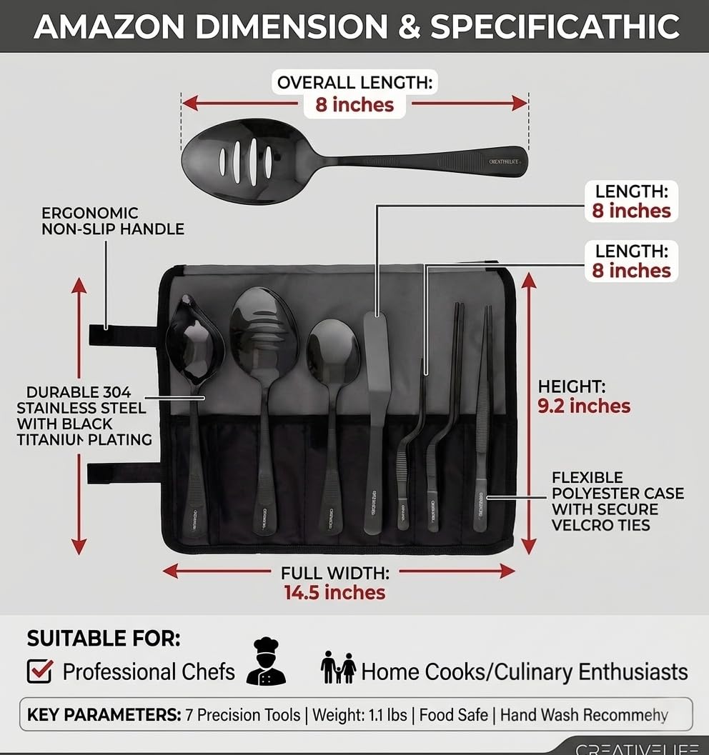 Juego de herramientas de chapado, kit de chapado culinario profesional de chef, juego de 8 piezas de chapado culinario, negro
