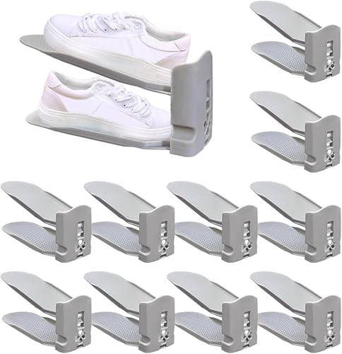 10 Set Gray Shoe Slot Organizer, Adjustable Shoe Tray, Shoe Storage Rack, Shoe Rack, Shoe Slot Storage Box, Adjustable Shoe Storage Device, Shoe Rack Organizer (10, Gray)