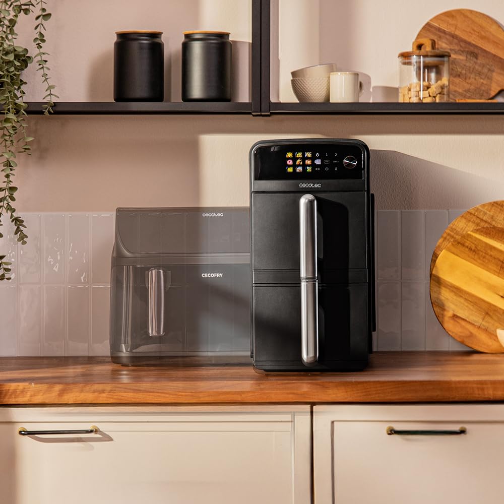 Cecotec Friteuse à Air de 10L avec Cuves Superposées Cecofry DuoLevel 10000. 2400W, Cuves de 5L, Contrôle Tactile, 6 Programmes Préconfigurés pour une Cuisson Rapide et Saine | Cuves superposées de 5 litres, contrôle tactile, 6 programmes préconfigurés, c