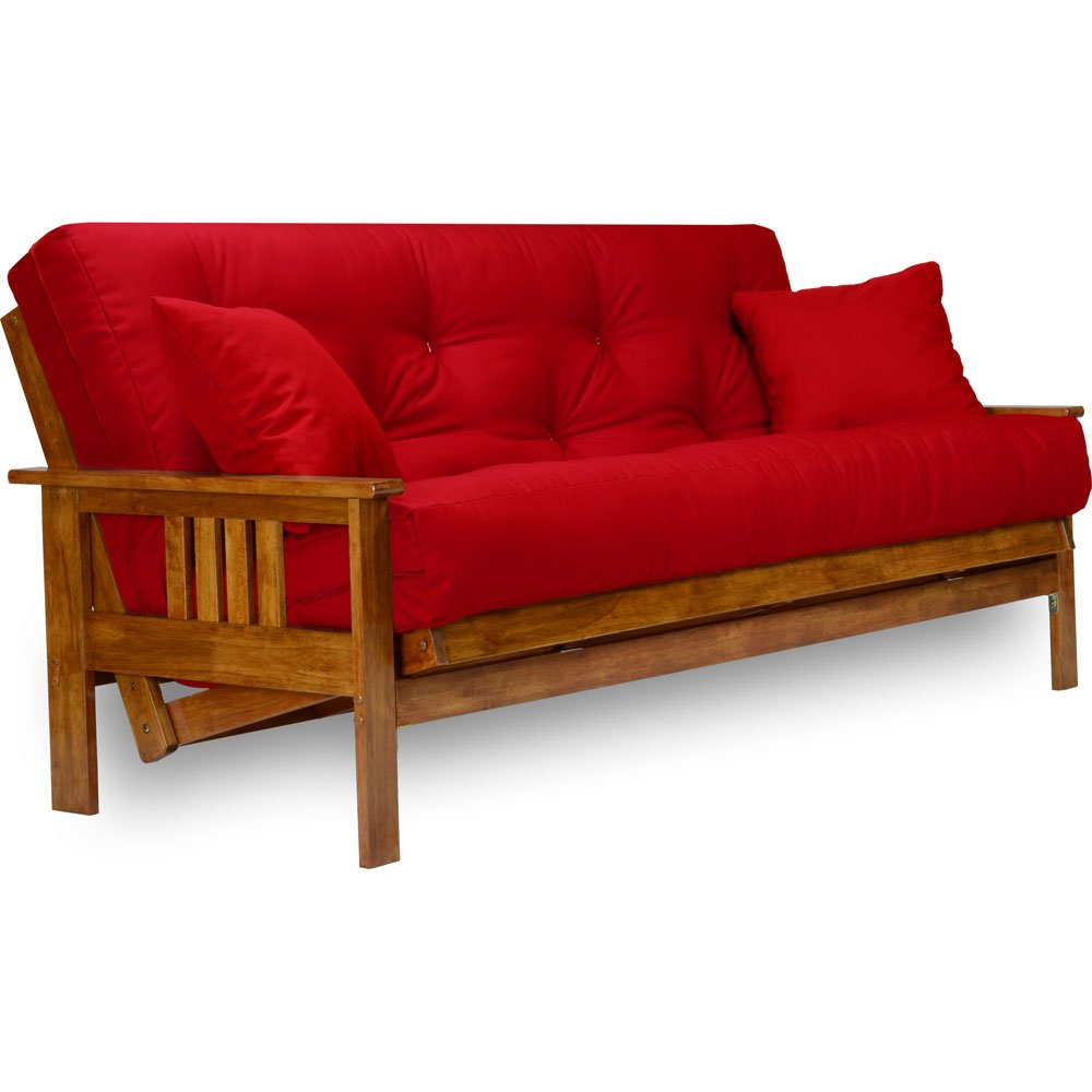 Stanford Futon Set - Queen Size, Frame, 8" Mattress, Twill Red Cover