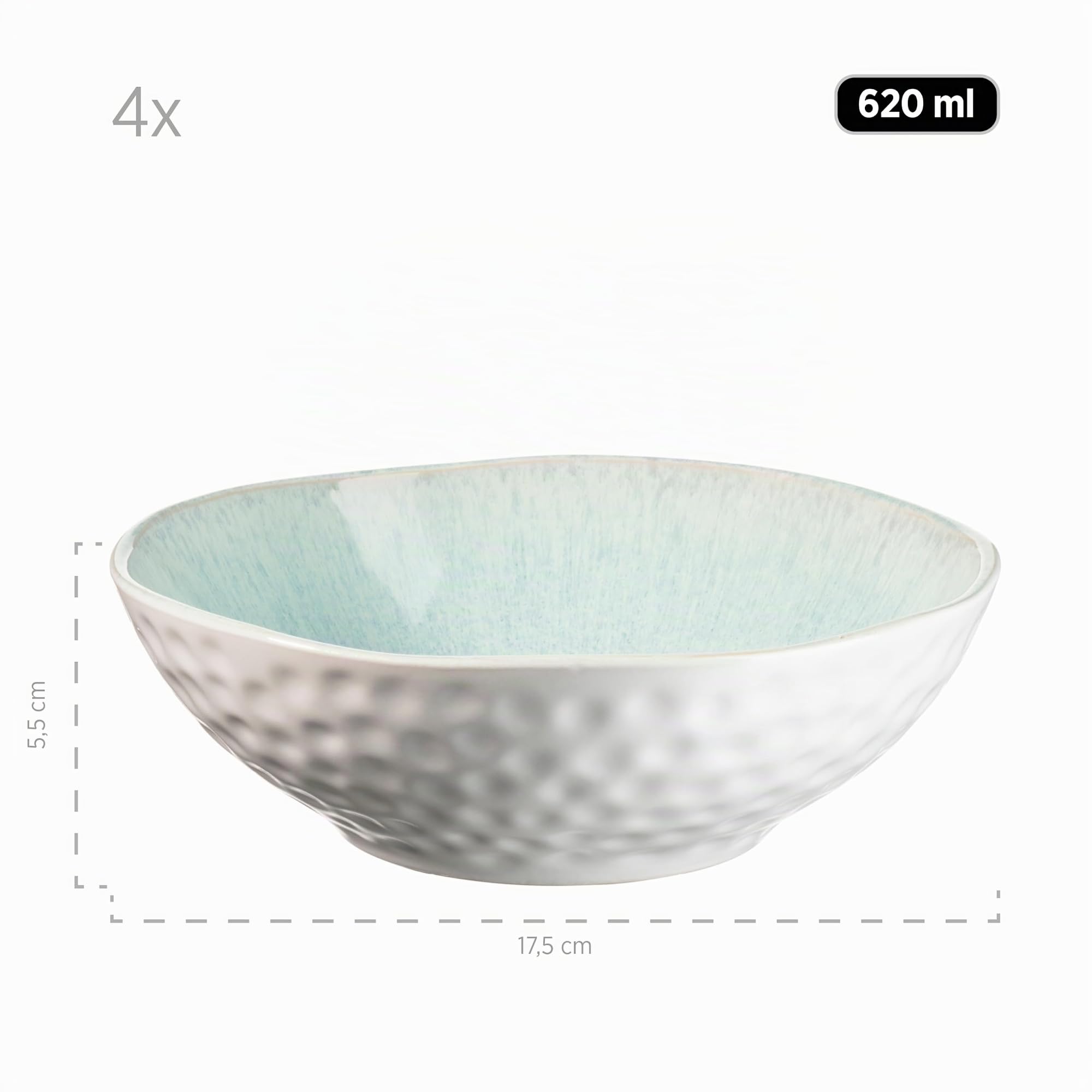 MÄSER Serie Frozen - Vajilla de cerámica para 4 personas, 16 piezas con formas orgánicas, servicio moteado, gres, color verde turquesa