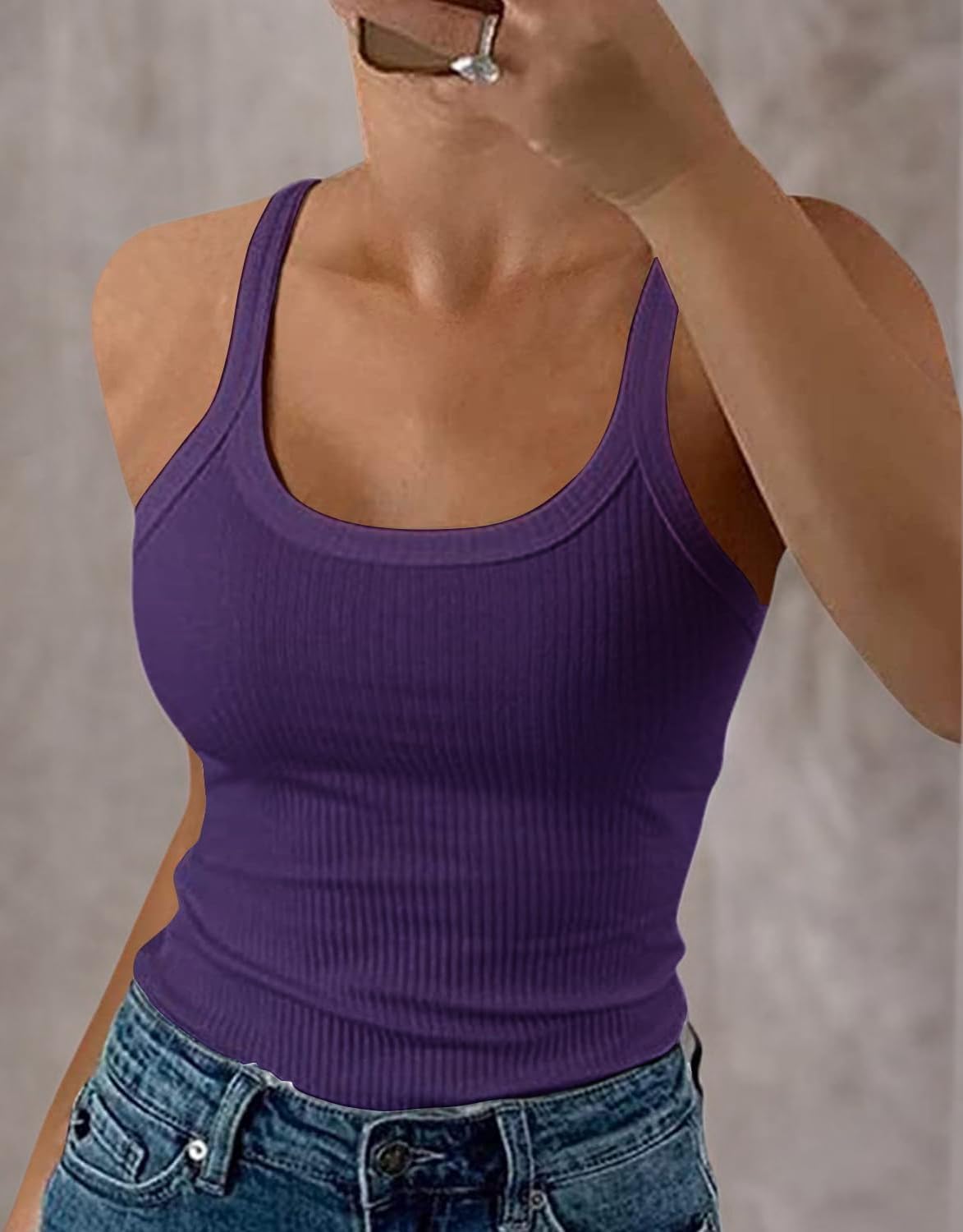 GEMBERA Women Spaghetti Strap Scoop Neck Ribbed Tank Tops Slim Fitted Cotton Camisole Basic Sleeveless Layering Shirts - Image 7