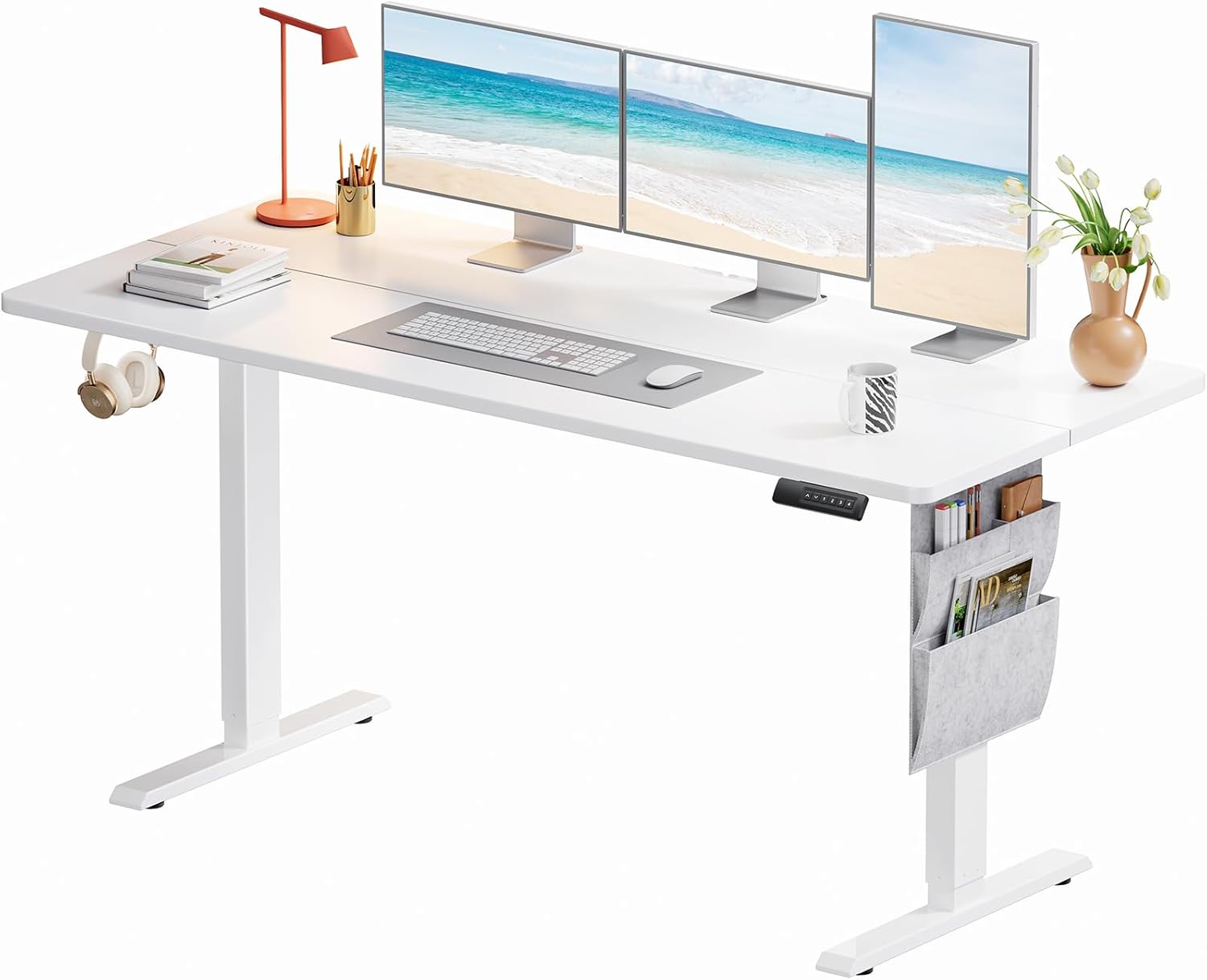 Marsail Standing Desk,Home Office Adjustable Heights Desk,Stand Up Desk,63x24 Inches Desktop Sit Stand Gaming Computer Desk for Study,Writing with 4 Memory Presets,Headphone Hook,Cable Organizer,White White 63*24 Inch