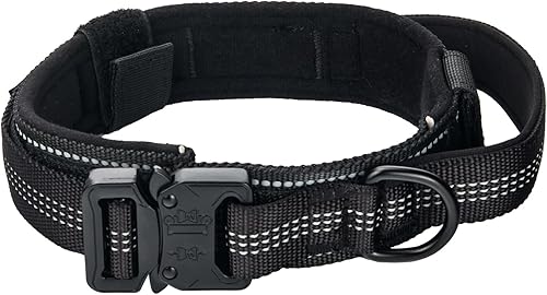 Collar táctico para perro, collar ajustable de entrenamiento militar con mango suave, correas de nailon reflectantes, hebilla de metal resistente