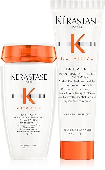 Kerastase Neutral Shampoo & Treatment Set, Hair Care for Bang, Satin R, 8.5 fl oz 250 ml + Le Vital R, 6.8 fl oz 200 ml