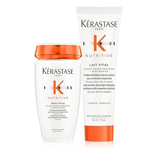 KERASTASE Nutritive Bain Satin Shampoo & Lait Vital Conditioner Set  Limpia suavemente y repone la humedad  Con proteínas a base de plantas y