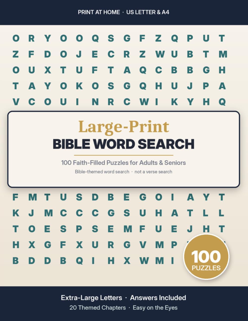 Bibel-Wortsuche Großdruck für Erwachsene: 100 Bibel-Rätsel mit extra-großen Buchstaben und vollständigem Lösungsteil (20 Themen-Kapitel von Genesis bis Offenbarung) (FiveNLess Rätsel)