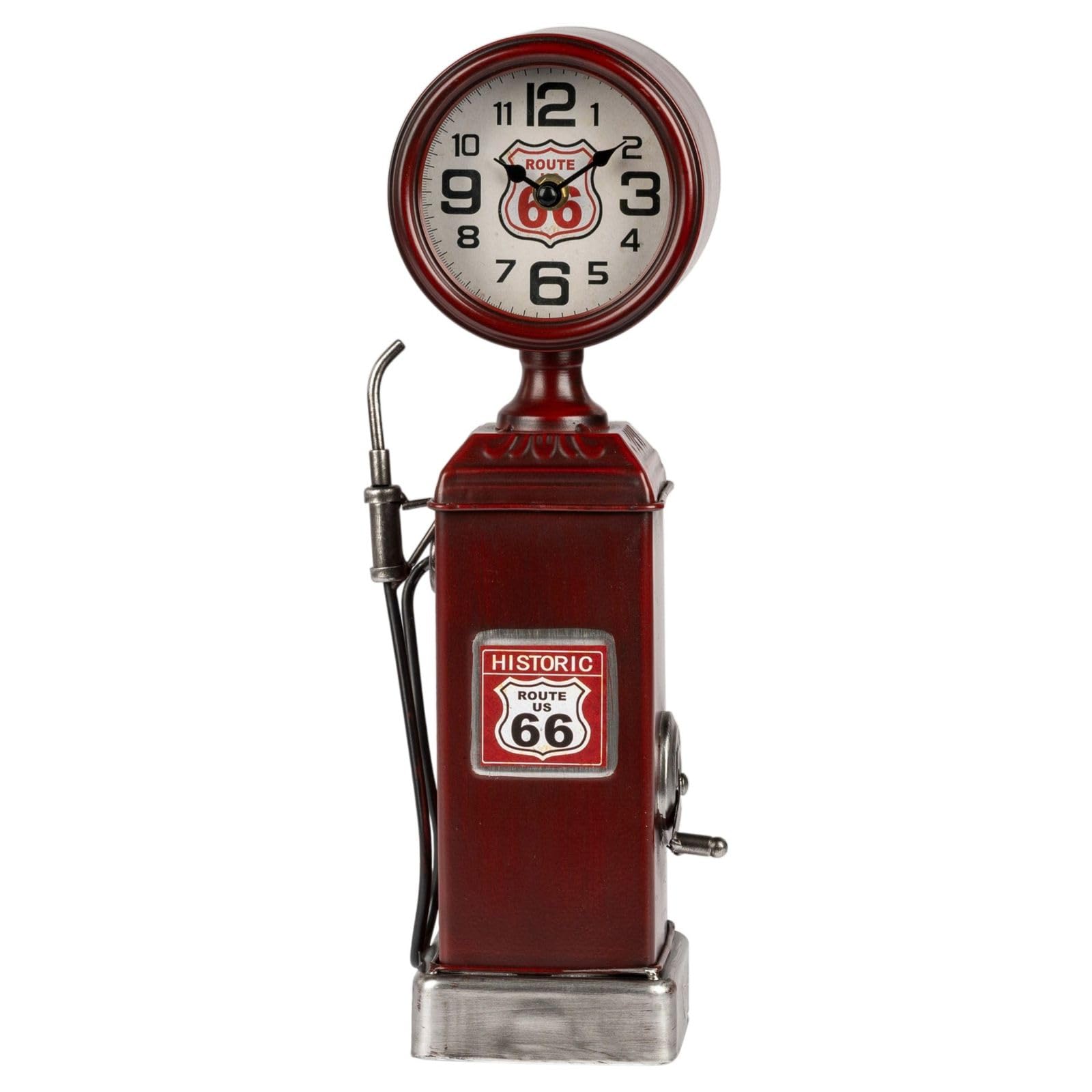 formano Metall Standuhr Tankstelle Retro Tischuhr 40 cm im Route 66 Design Quarz Laufwerk 1x AA Batterie, Vintage Deko Uhr für Wohnzimmer, Büro & Regal im Industrial Stil