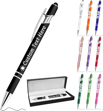 Personalized Pens with Name Custom Engraving Ballpoint Pens with Stylus Tip Customized Smooth Writing Pens Personalized Gifts for Anniversary Birthday or GraduationBlack,Black Ink