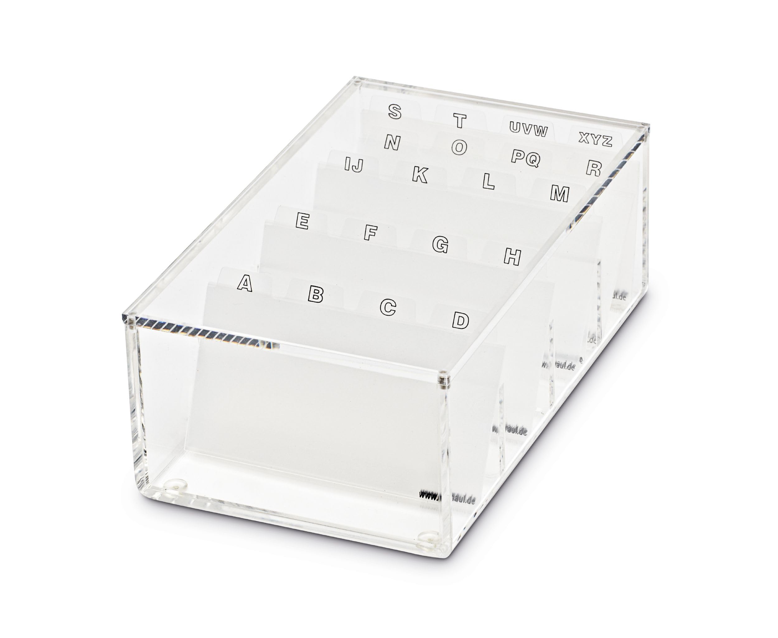 MAUL Visitenkartenbox aus Acryl | Schreibtisch Organizer inkl. Deckel zur Aufbewahrung von Kunden- und Visitenkarten | Möbelschonend dank Noppen für Schreibtisch und Regal | Transparent
