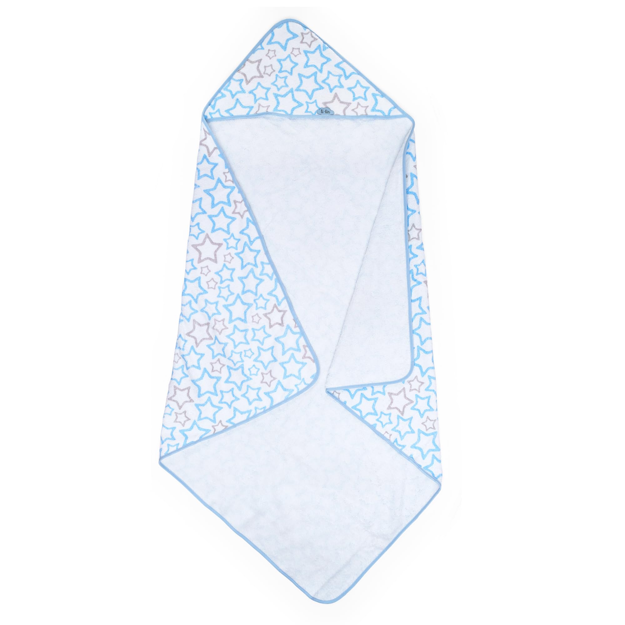 Ti TIN Asciugamano Da Bagno Per Bambini con Cappuccio 100% Cotone | Asciugamano Per Bambini con Cappuccio Morbido e Assorbente con Un Design a Stelle Azzurro, 100x100 cm