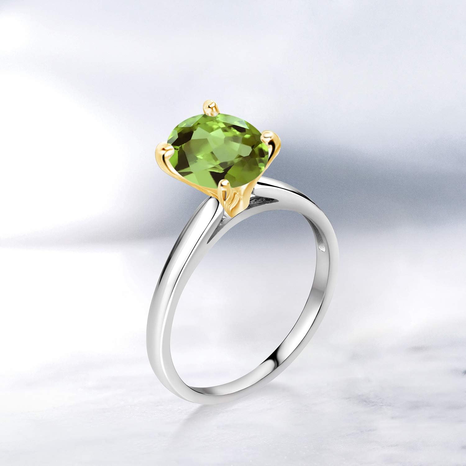 Gem Stone King 2.10 Ct Oval Green Peridot 10K White and Yellow Gold Ring Ring - Image 4