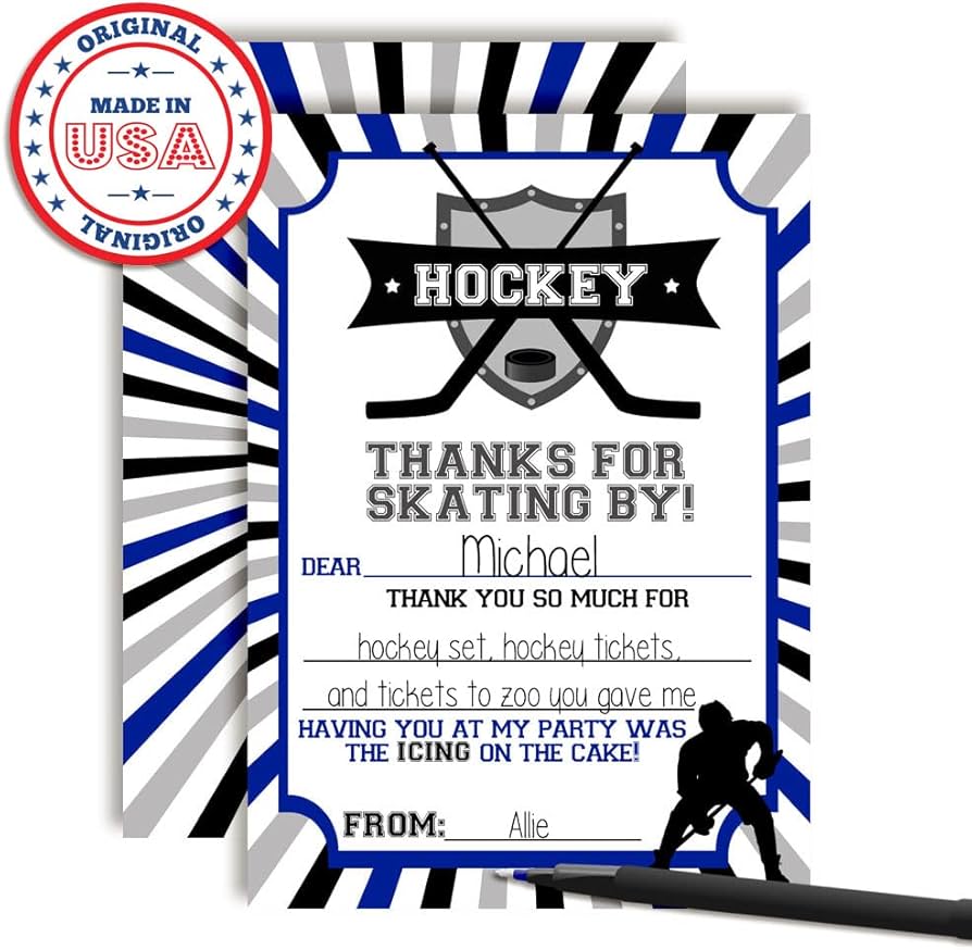 Amazon.com : Blue & Gray Hockey Birthday Party Thank You Notes, Ten 4 amazon-com-blue-gray-hockey-birthday-party-thank-you-notes-ten-4-x-5-5-fill-in-the-blank-cards-with-10-white-envelopes-by-amandacreation-office-products
