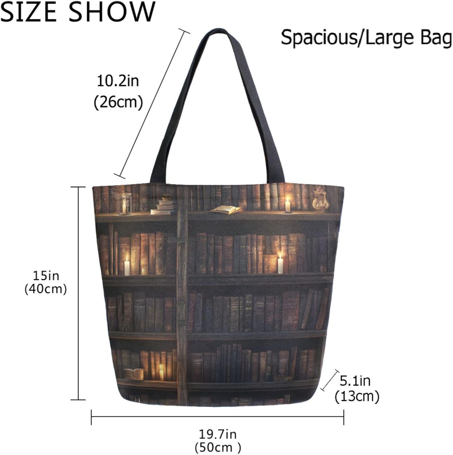 Extra Large Shoulder Grocery Tote Bag, Multi-storied Books Mysterious Canvas Durable Daily Handle Bag Reusable for Gym Weekender Picnic Yoga Beach Travel Kitchen Market Shopping - Image 4