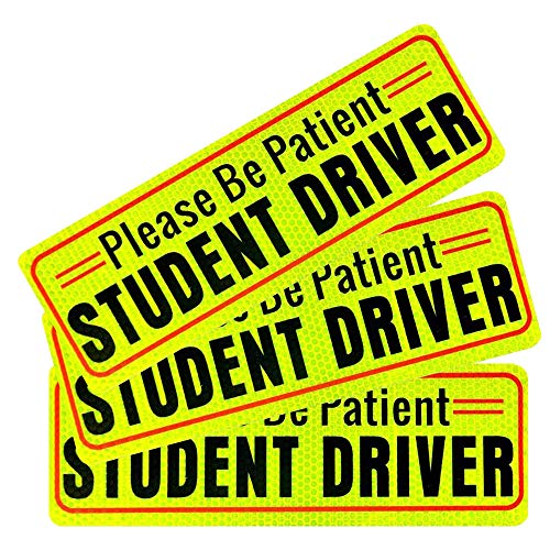 Besby 3pcs Student Driver Magnet Bumper Sticker for Car, Upgraded Magnetic, Reflective Yellow Safety Signs, Please Be Patient Decal for New Driver