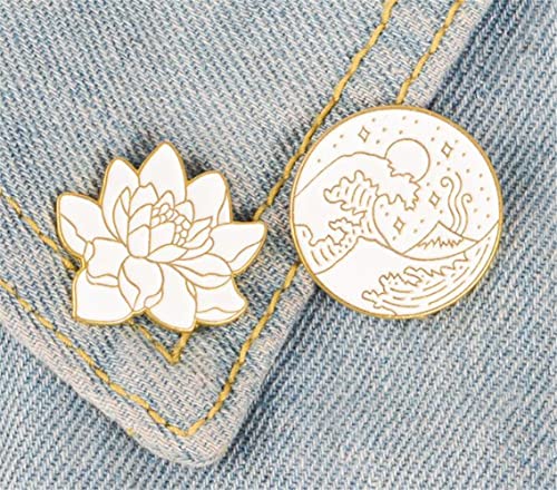 Image of White Gold Color Lotus Flower Creative Brooch Nature Plant Pin Hat Backpack Brooches Jewelry Women Men Gift Japanese Jewelry