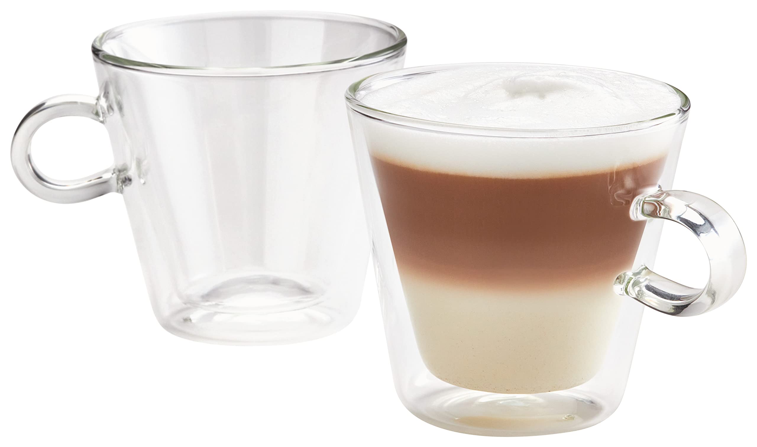 Judge Duo Flare JDG70 Set of 2 Latte Glass Coffee Cups with Handle, Hollow Vacuum Sealed, Hand Made Heat Resistant, Dishwasher Safe, 325ml Latte Cup