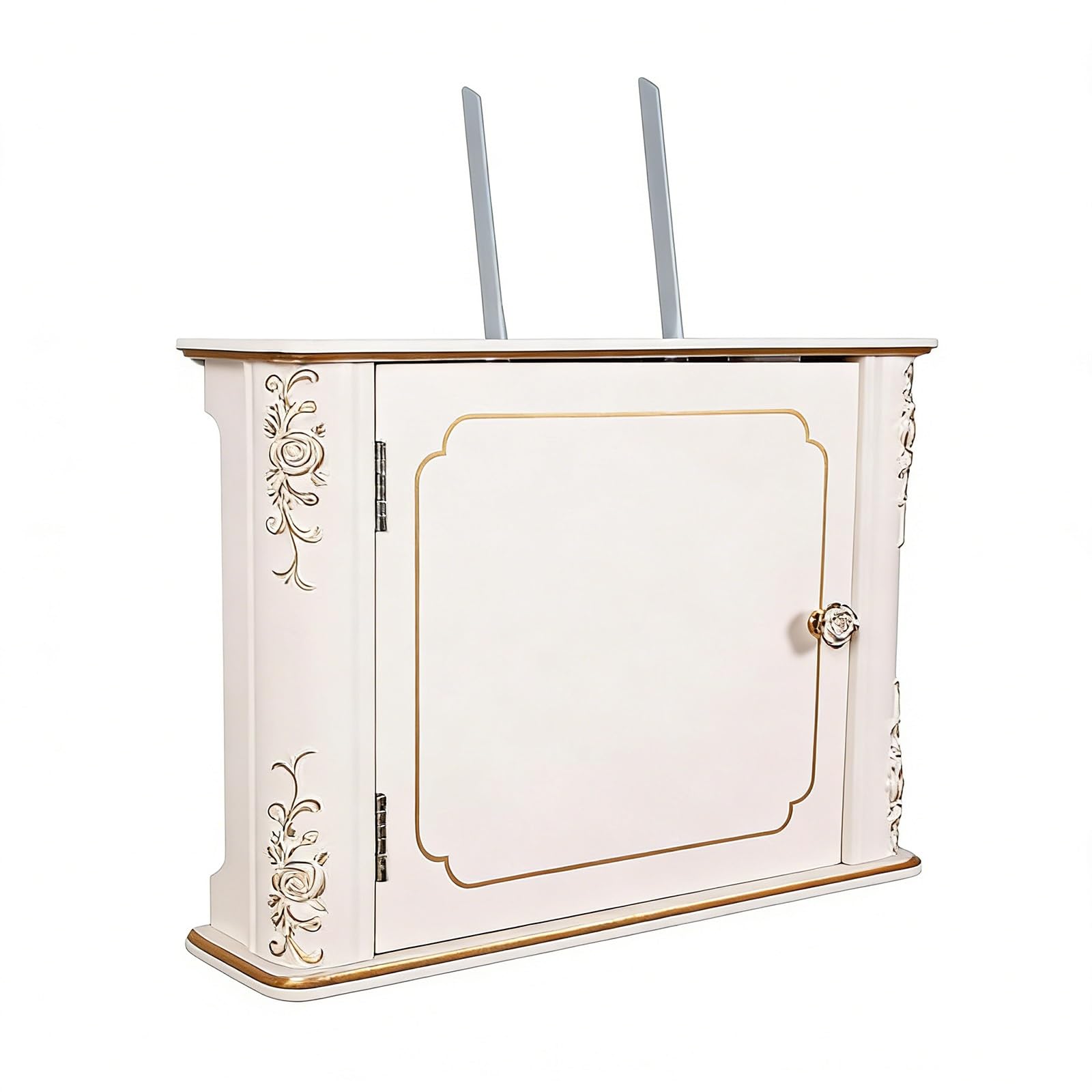 Cache Box pour Routeur WiFi Mural, Boîte de Rangement Décorative en Bois pour Cacher Routeur et Cables | Design Élégant pour Salon et Bureau(White Gold,20 * 15.7in)