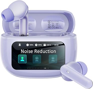 Wireless Earbuds with Smart Touchscreen Case, Bluetooth 6.0 Ear Buds with AI Noise Cancelling Calls, 40H Playtime Stereo Headphones, IPX7 Waterproof Earbuds for Workout, Travel, iPhone,Android,Purple