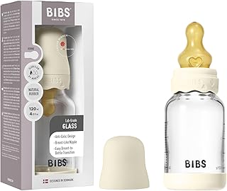BIBS Boheme Baby Glass Bottle 120ml, Vermindert Koliken, Runder Sauger aus Naturkautschuklatex, Unterstützt das Stillen. Hergestellt in Dänemark - Ivory