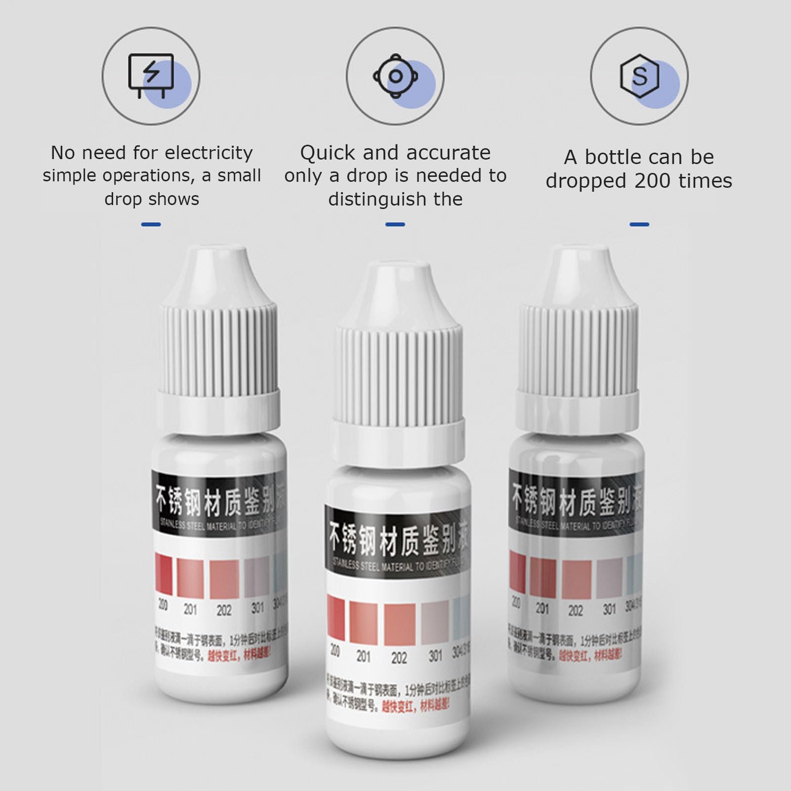 Tester de acero inoxidable Solución de ácido rápido | 12 ml de agente líquido fácil de usar con resultados de precisión para la clasificación de Kit de prueba de metal ideal para cocinas de hoga