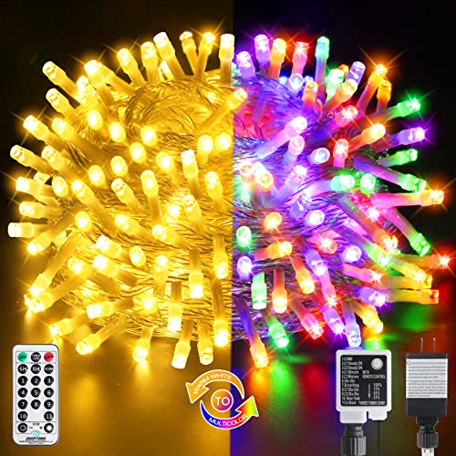 Tcamp 66FT 200 LED Christmas Tree Lights Outdoor Indoor, Color Changing String Lights 11 Lighting Modes Remote Memory Functions for Christmas Decor (Warm White to Multicolor/ 5 Sets Connectable)